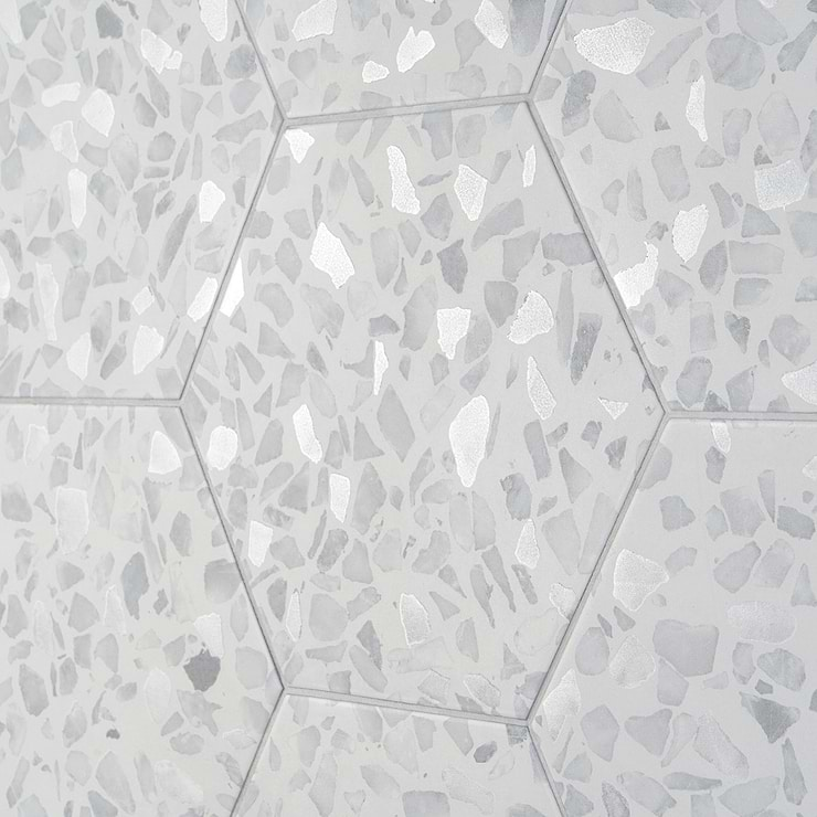 Terrazzo Hex Gray 9" Terrazzo Look Matte Porcelain Tile