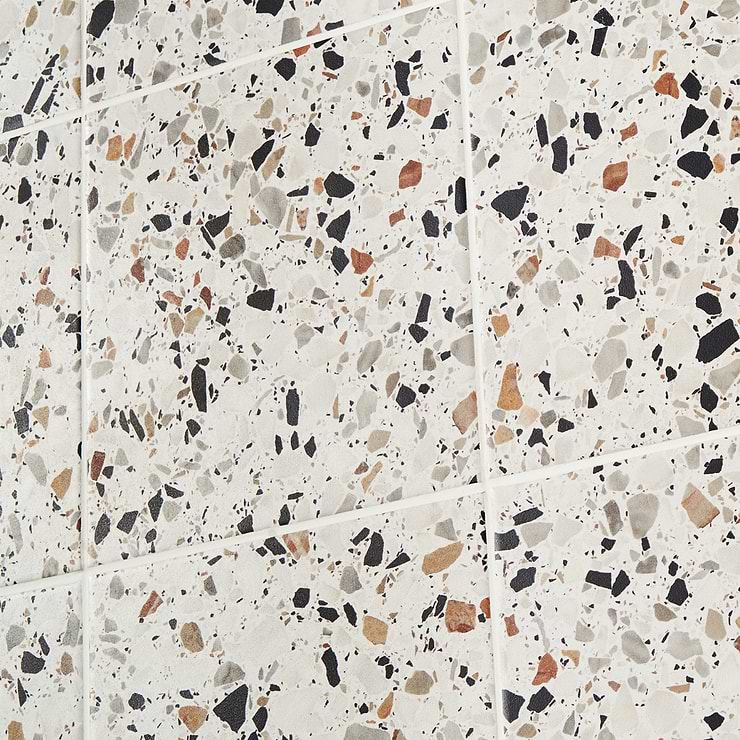 Chips Macro Bianco White 8x8 Terrazzo Look Matte Porcelain Tile