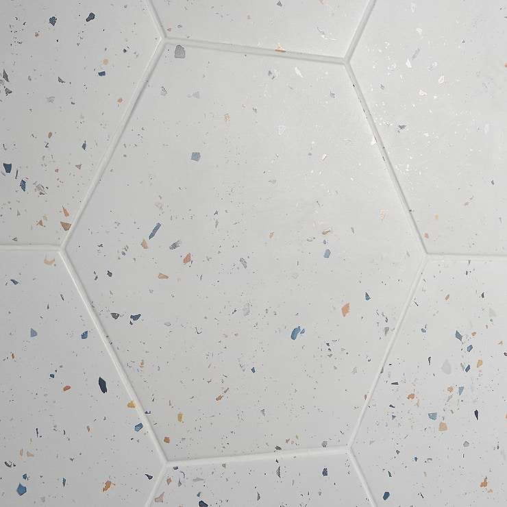 Six Hexagon Multi White 12.5" Terrazzo Look Matte Porcelain Tile