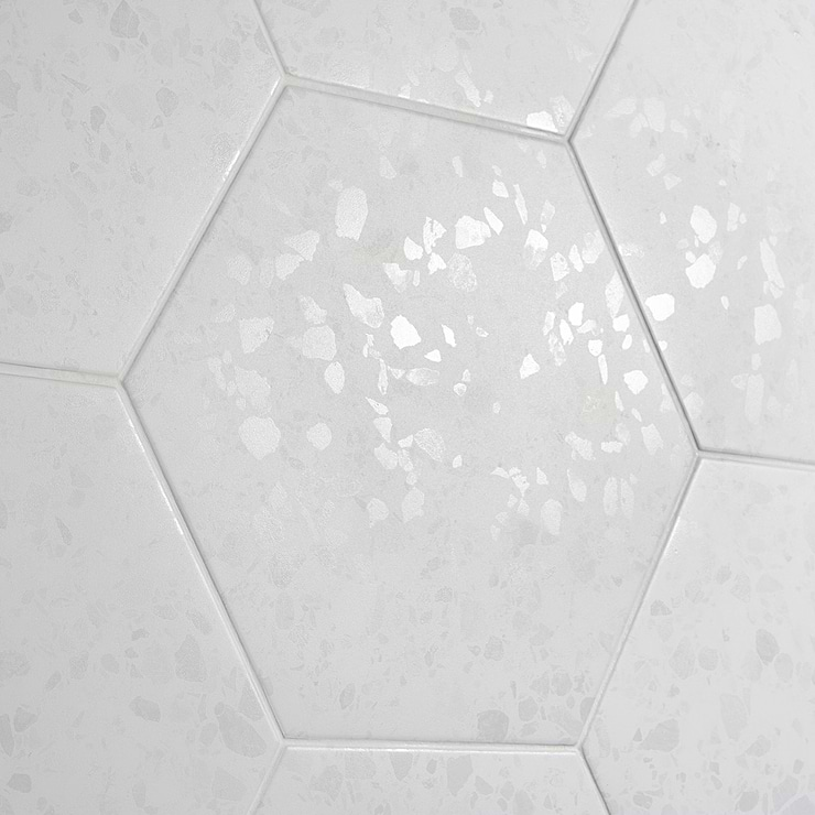 Six Hexagon White 12.5" Terrazzo Look Matte Porcelain Tile