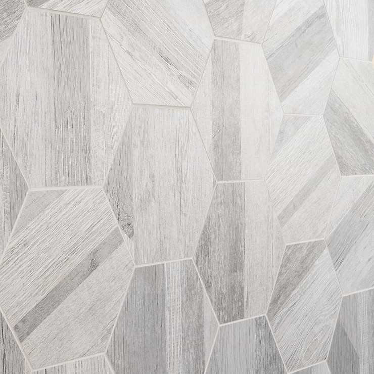 Caribou Silver Esagona 8" Hexagon Matte Porcelain Wood Look Tile