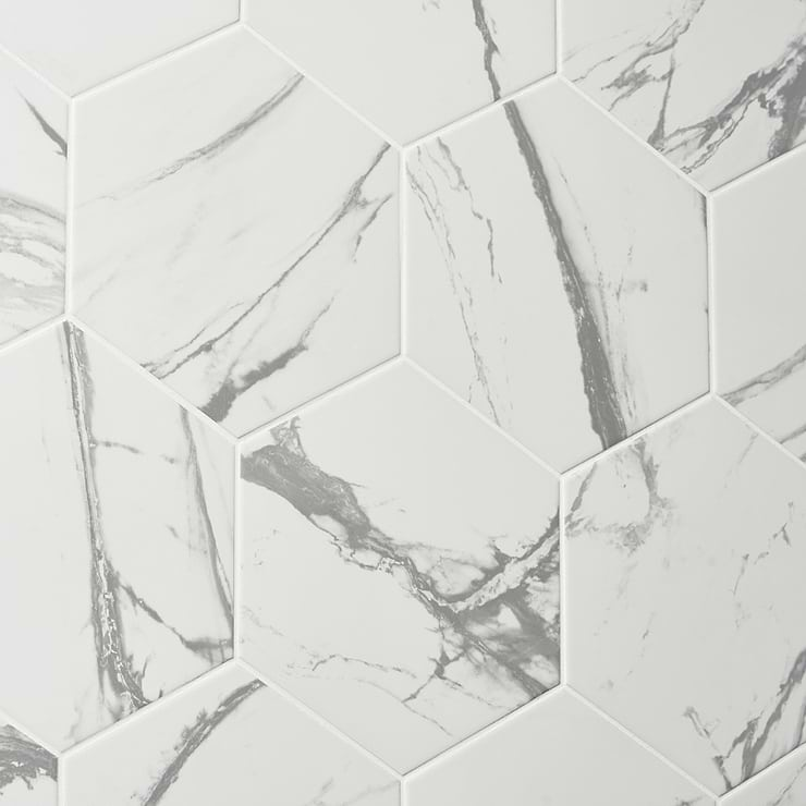 Calacatta Gray 10" Hexagon Matte Porcelain Tile