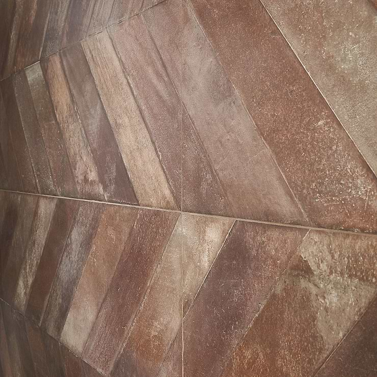 Sculpt Chevron Tobacco Brown 24x48 Natural Porcelain Tile