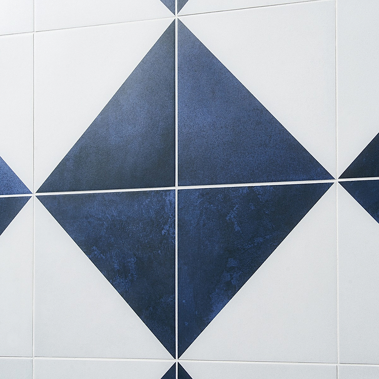 Art Geo Cement Dos Blue by Elizabeth Sutton 8x8 Matte Porcelain Tile: Diamond Pattern