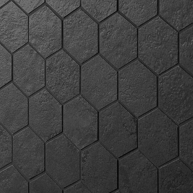 Portrait Black Gold 2" Hexagon Matte Porcelain Mosaic Tile