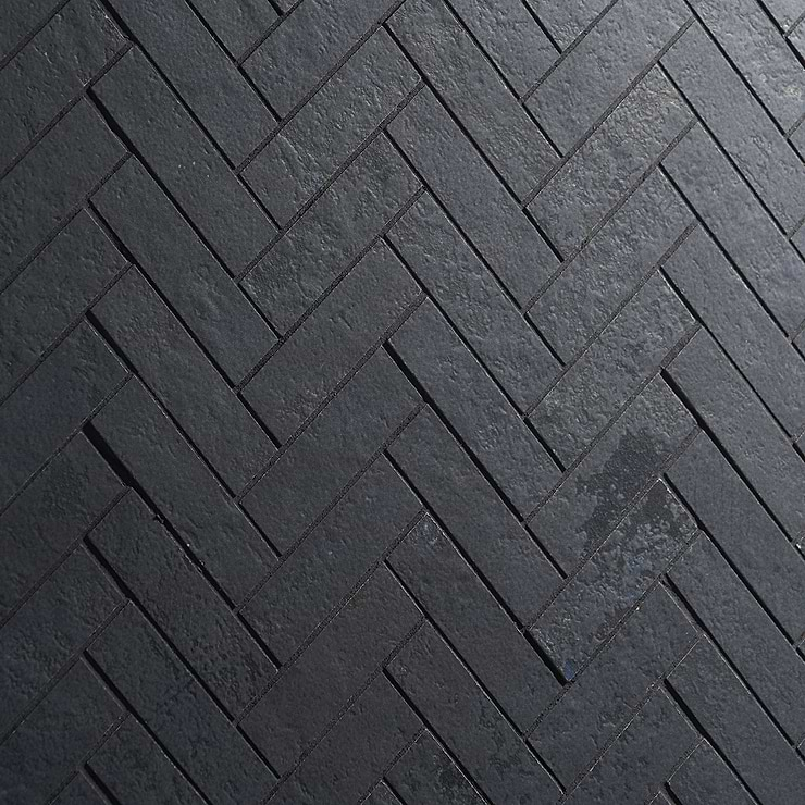 Portrait Black Gold 1x4 Herringbone Matte Porcelain Mosaic Tile