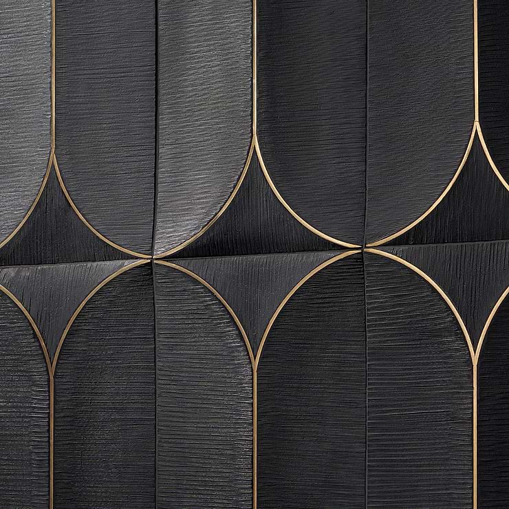 Calypso 3D Carved Nero Black Brass Inlay 8x16 Textured Honed Marble Limestone Tile