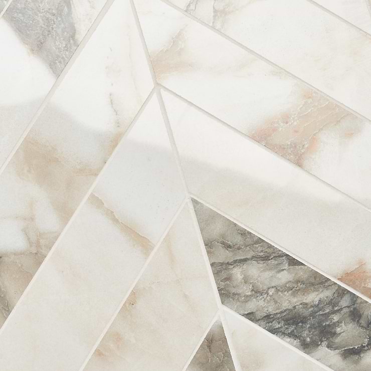 DreamStone Calacatta Rustico 2x8 Chevron Polished Porcelain Mosaic
