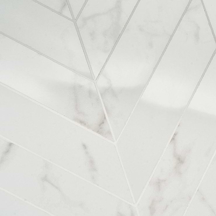 DreamStone Statuario Venato 2x8 Chevron Polished Porcelain Mosaic