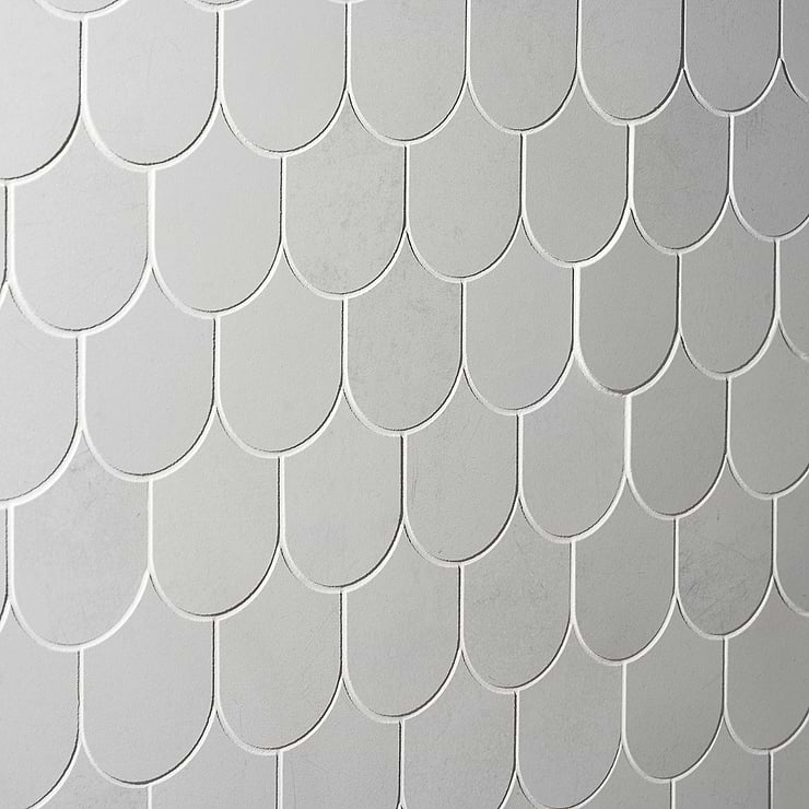 Bond Palladium Light Gray Fishscale Plume Matte Porcelain Mosaic Tile