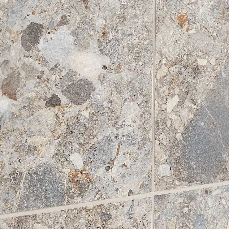 Rizo Earth Gray 24x24 Terrazzo Look Matte Porcelain Tile