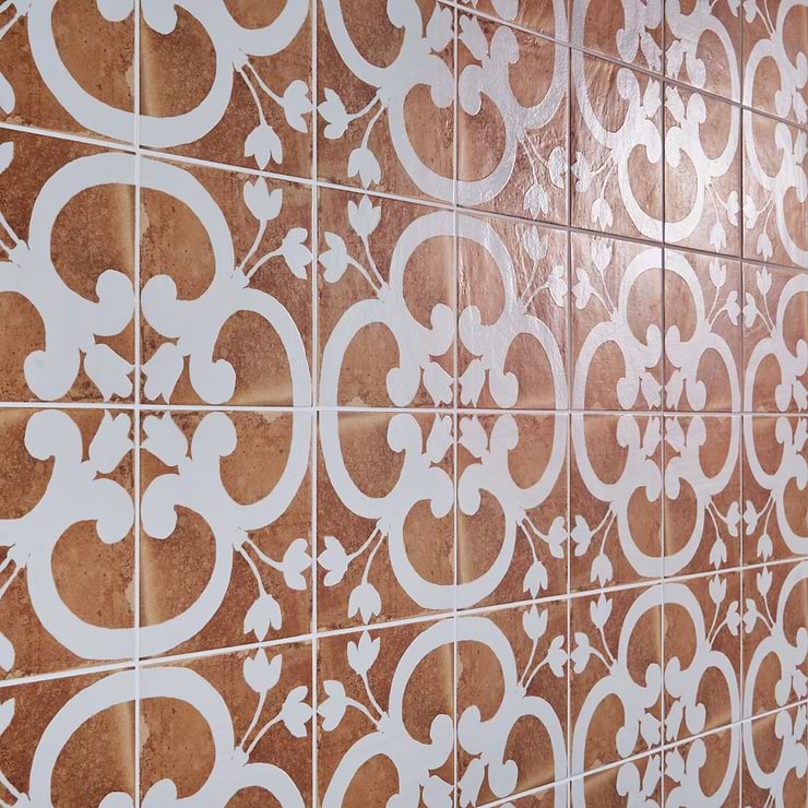 Angela Harris Mediterra Flora Terracotta 8x8 Matte Porcelain Tile