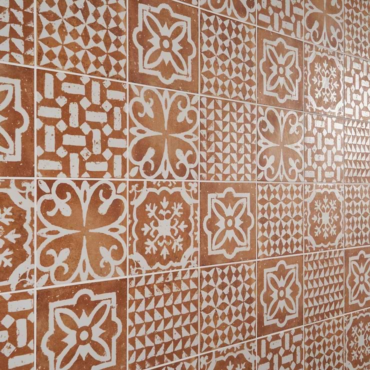 Angela Harris Mediterra Kasma Terracotta Décor 8x8 Matte Porcelain Tile