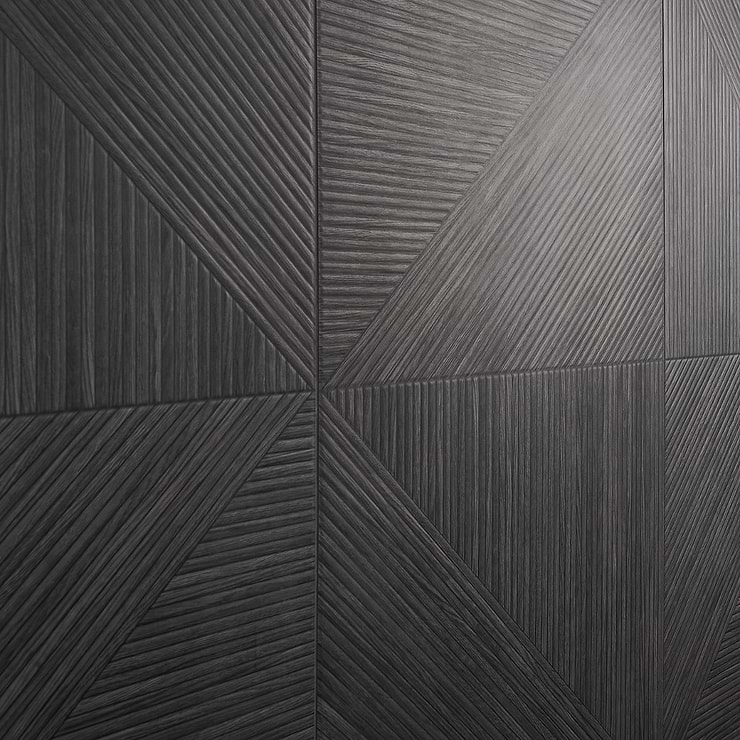 Enso Charcoal Black 24x48 Ribbed Matte Porcelain Wood Look Tile
