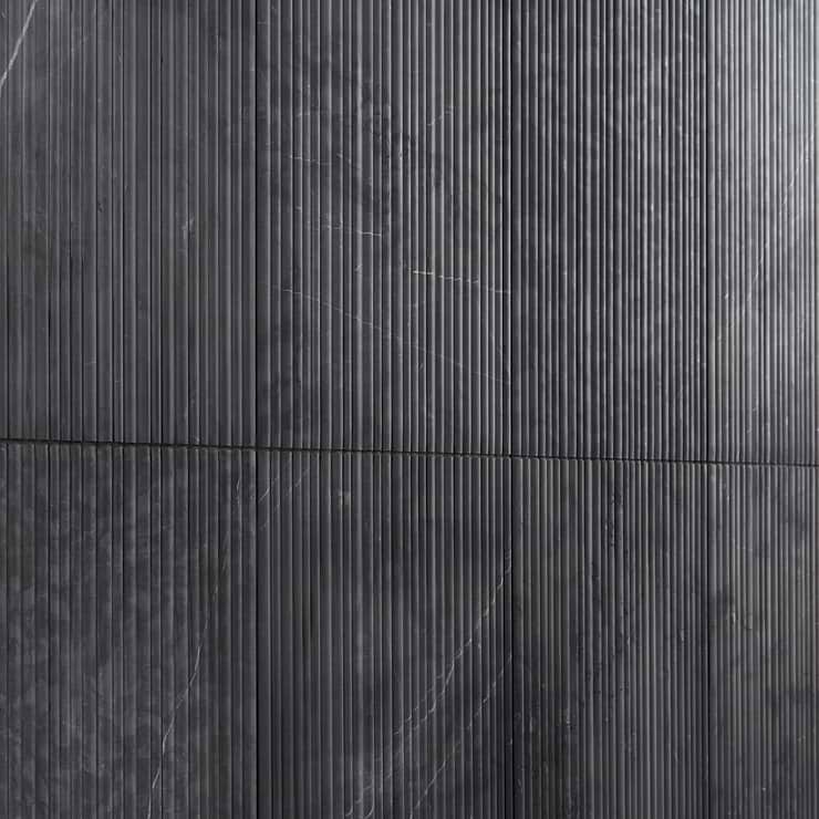 Waves Nero Marquina Black 12x24 Fluted 3D Honed Marble Tile
