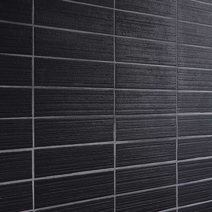 Charlotte Charcoal Black 3x10 Textured Matte Ceramic Subway Tile