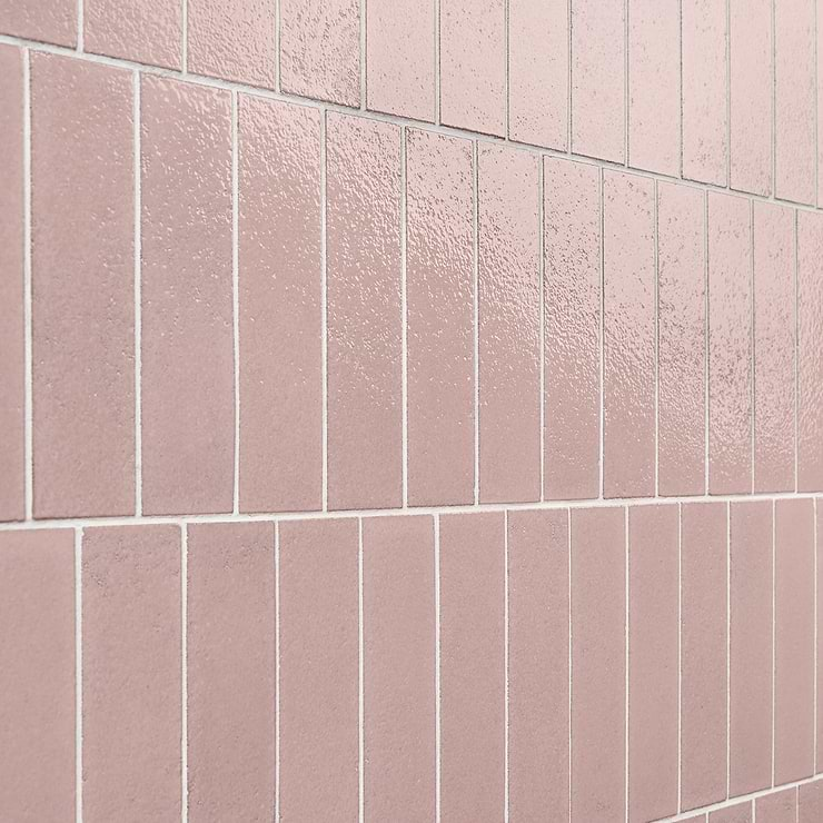 Color One Blush Pink 2x8 Glossy Lava Stone Tile 