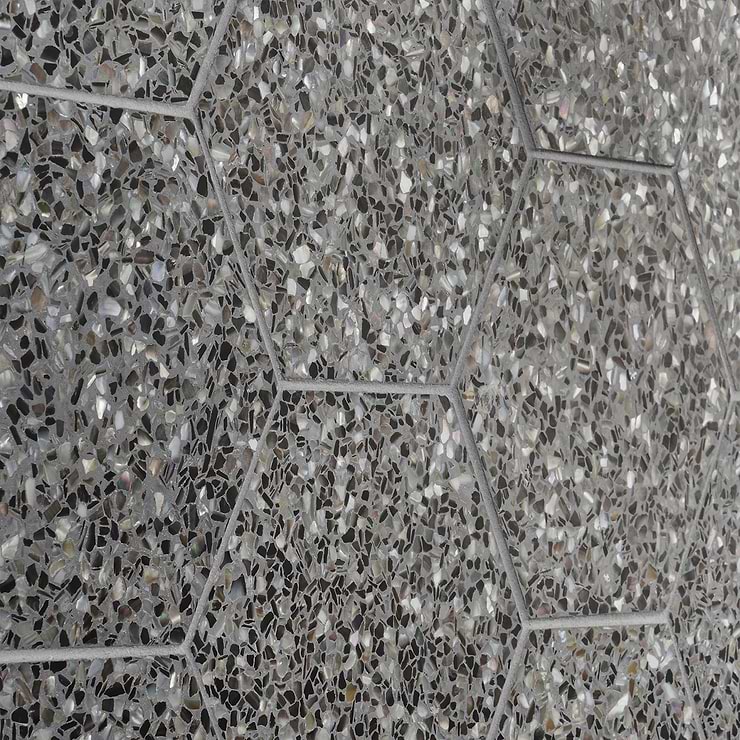 Reef Gray 8" Hexagon Polished Pearl Terrazzo Tile