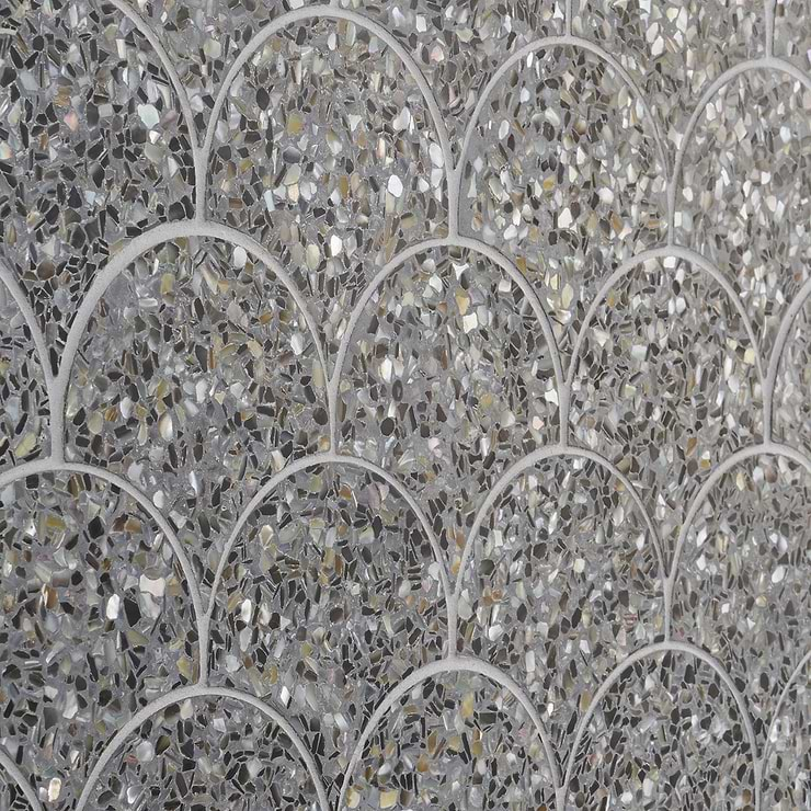 Reef Gray 5" Fishscale Polished Pearl Terrazzo Mosaic Tile