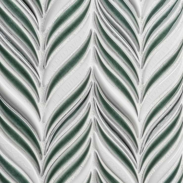 Nabi Alula Deep Emerald Green Chevron Crackled Glossy Glass Mosaic Tile