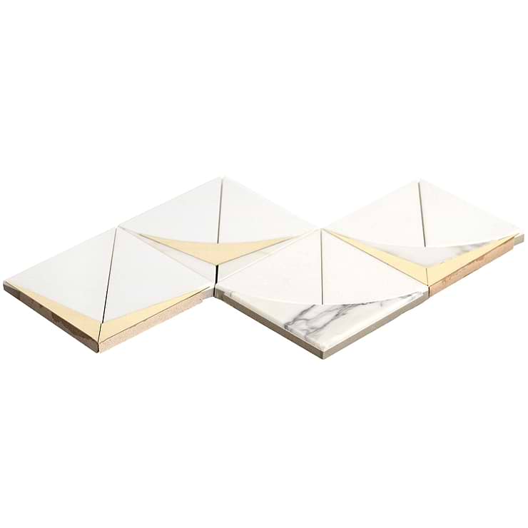 Regis Bianco Waterjet Polished Marble Mosaic Tile- White and Brass