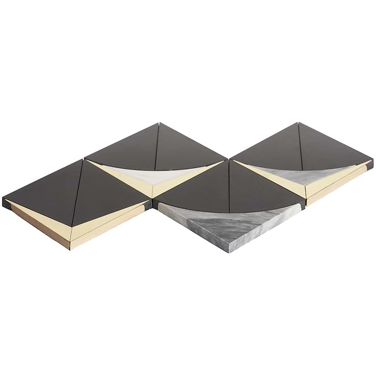 Regis Nero Waterjet Polished Marble Mosaic Tile- Black and Brass