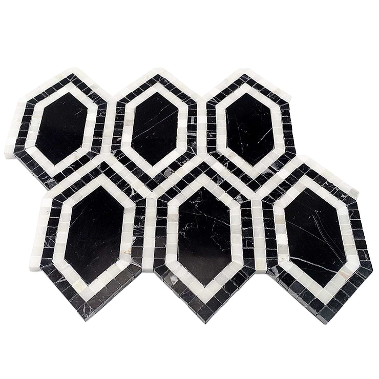 Infinity Nero Hexagon With Asian Statuary Marble Tile