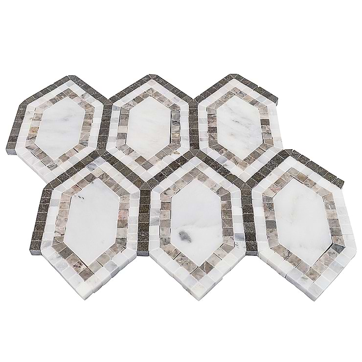 Infinity Asian Hexagon With Temple Gray Asian and Lagos Marble Tile