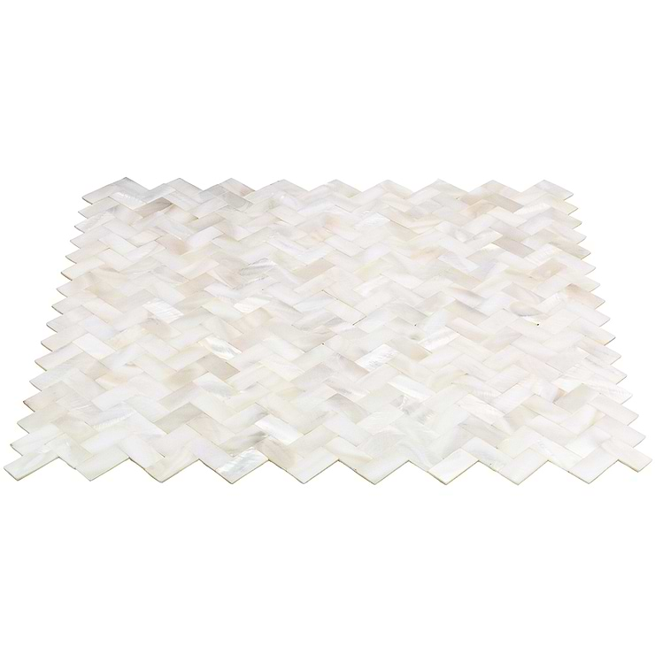 Serene White Pearl Herringbone Tile