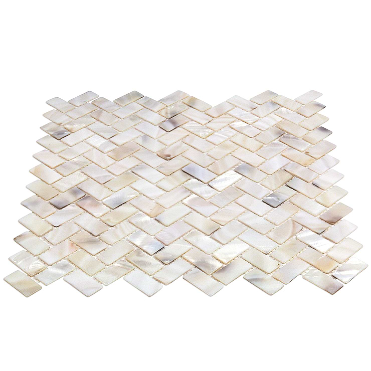 Oyster White Pearl Herringbone Tile