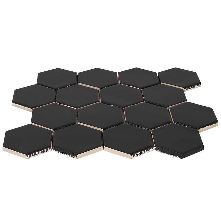 Meadowmere Black 3" Hexagon Matte Ceramic Tile