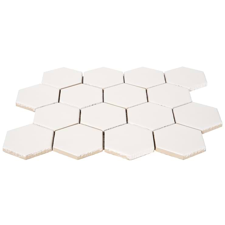 Meadowmere Cement White 3" Hexagon Matte Ceramic Tile