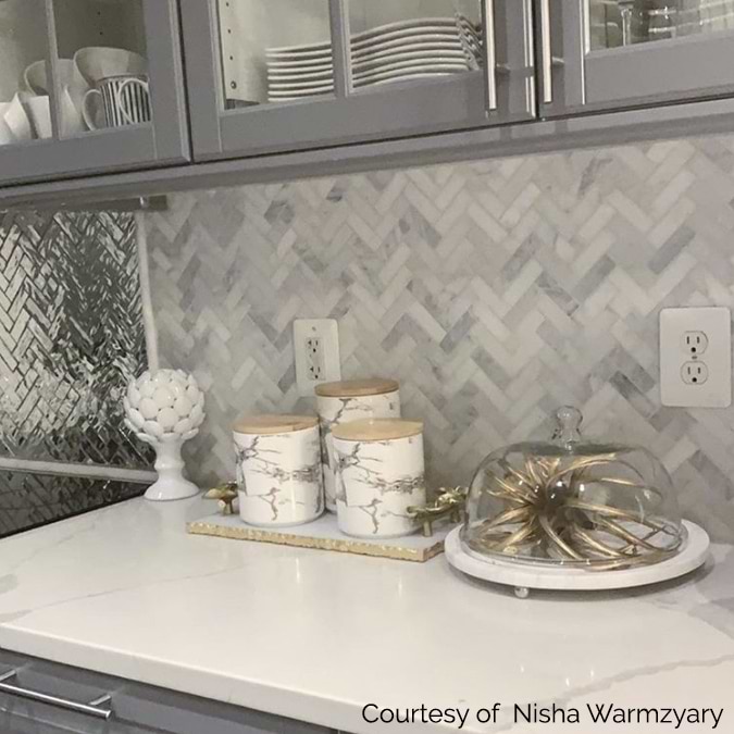 Asian Statuary 1x3" Herringbone Polished Marble Mosaic Tile