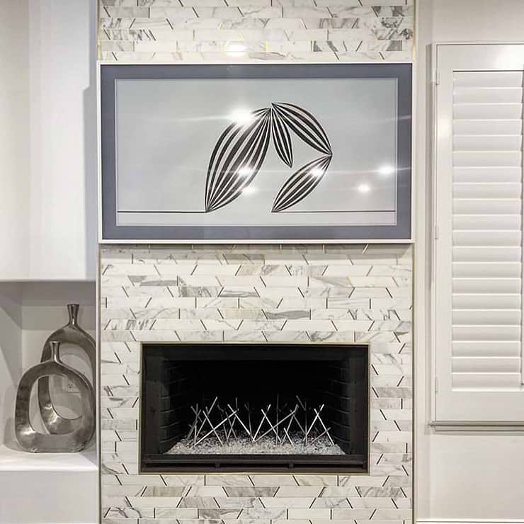 Matrix Calacatta Trapezoid Marble and Brass Polished Mosaic Tile