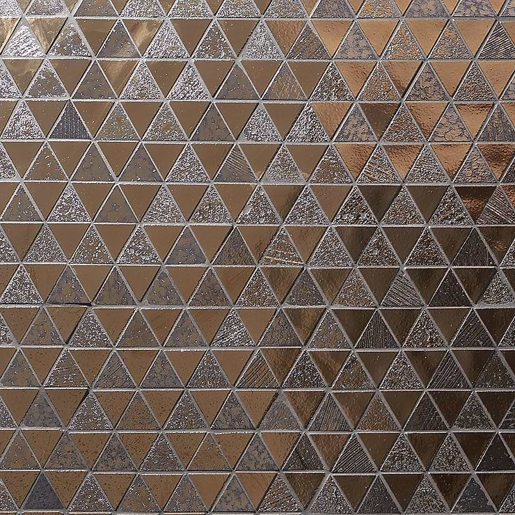 Magma Triangles Bronze 2" Polished Lava Stone Mosaic Tile