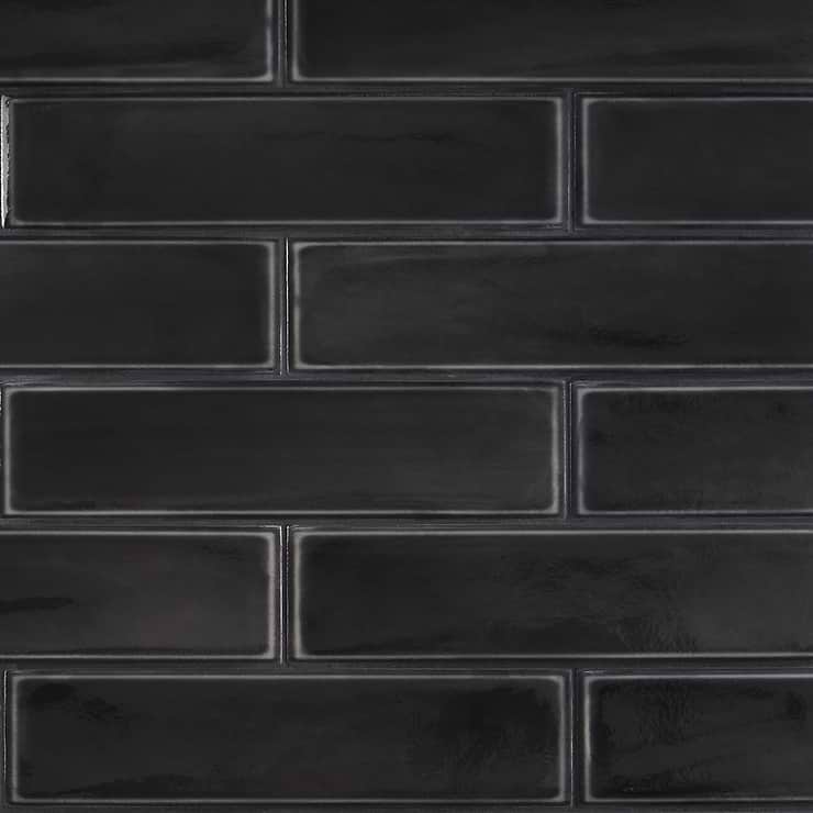 Stacy Garcia ArtBlock Nero Black 4x16 Glossy Porcelain Tile