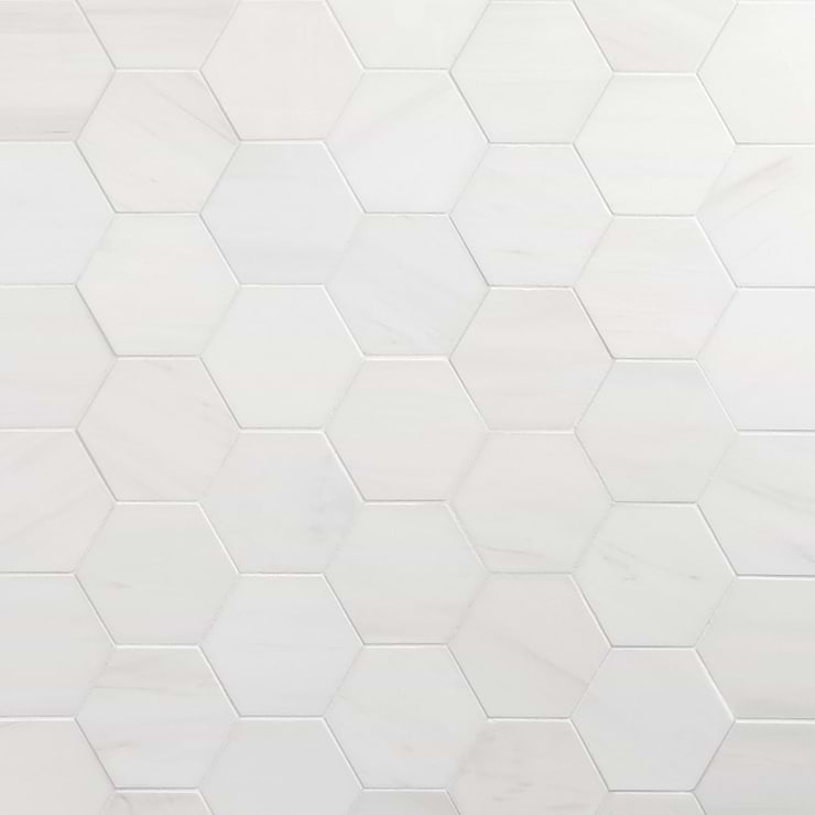 Bianco Dolomite White 4" Hexagon Premium Polished Marble Mosaic Tile