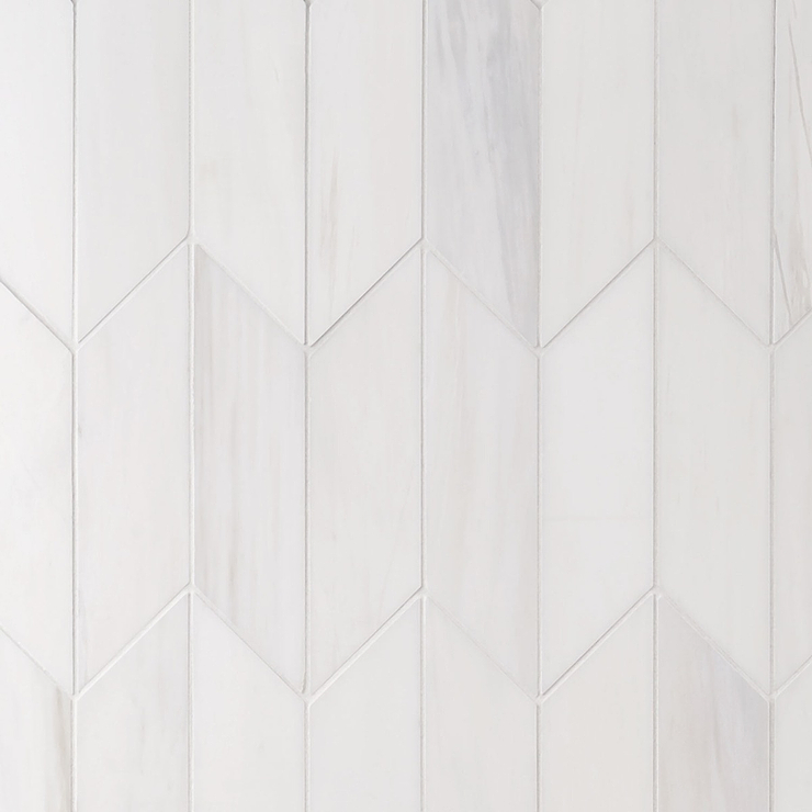 Bianco Dolomite White 3x12 Chevron Premium Honed Marble Tile