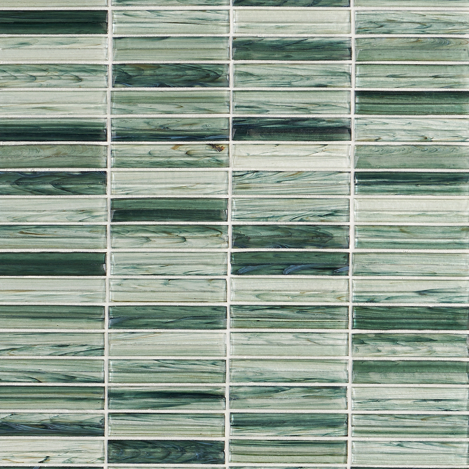 Maya Stacked Sage Green 1x5 Polished Glass Mosaic Tile