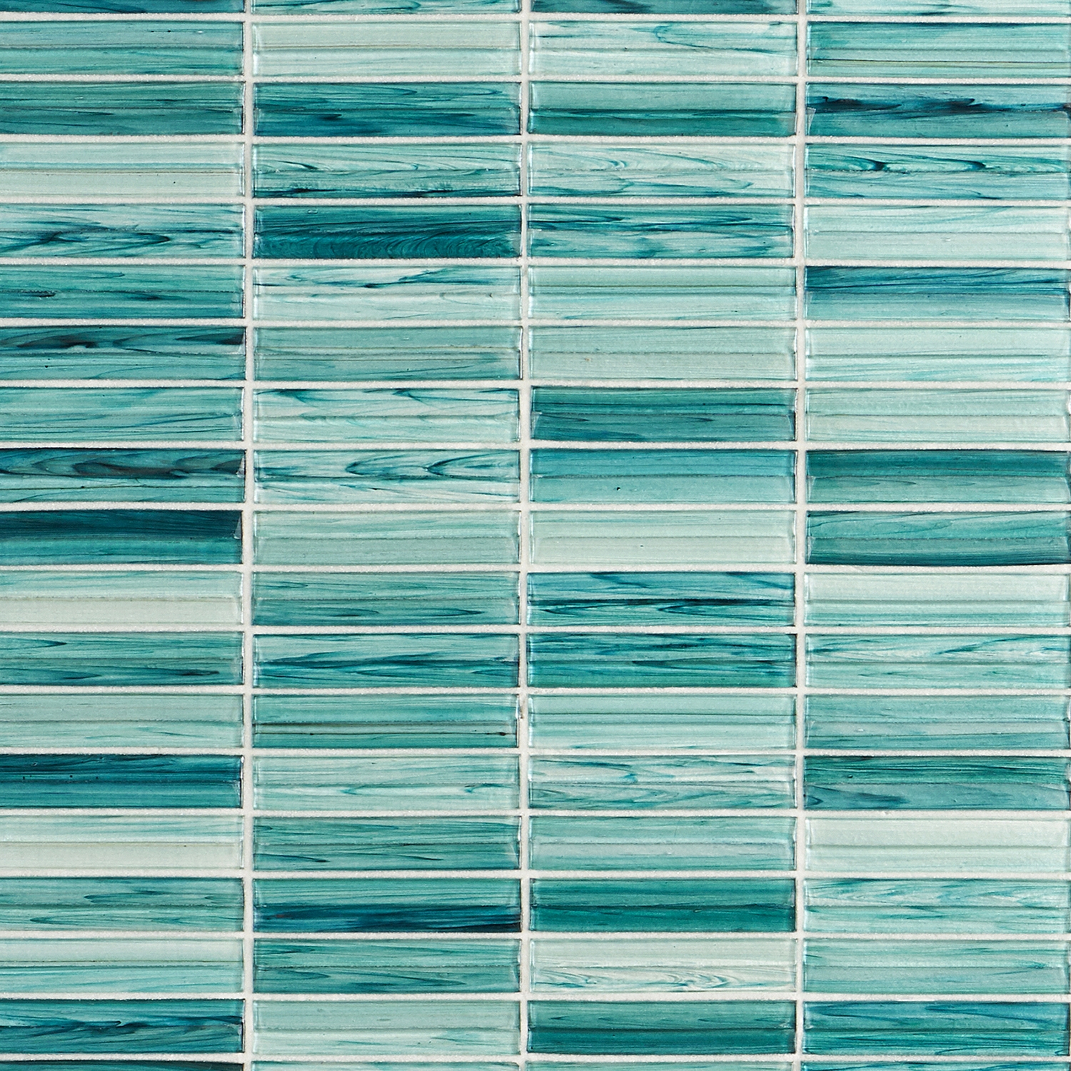 Maya Stacked Teal Green 1x5 Polished Glass Mosaic Tile