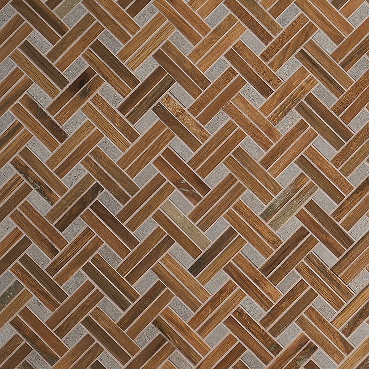 Eternal Basketweave Herringbone Oak Matte Porcelain Wood Look Mosaic Tile