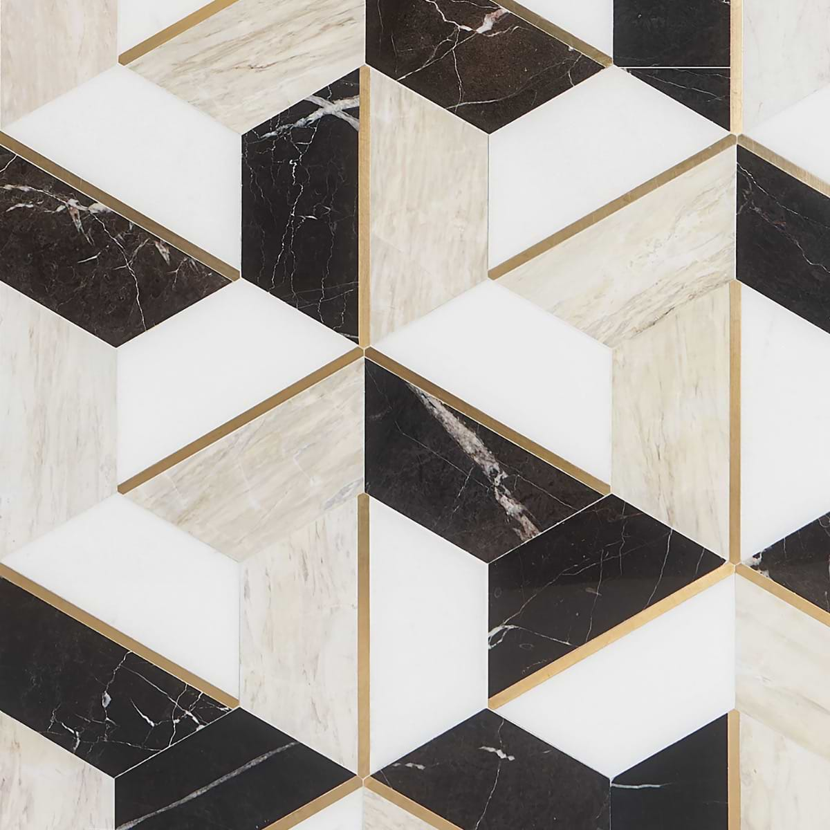 Decade Saint Laurent Beige Polished Marble and Brass Mosaic Tile