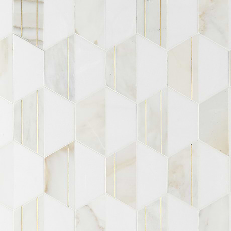 Fuse Bianco 6" Polished Marble and Brass Inlay Mosaic