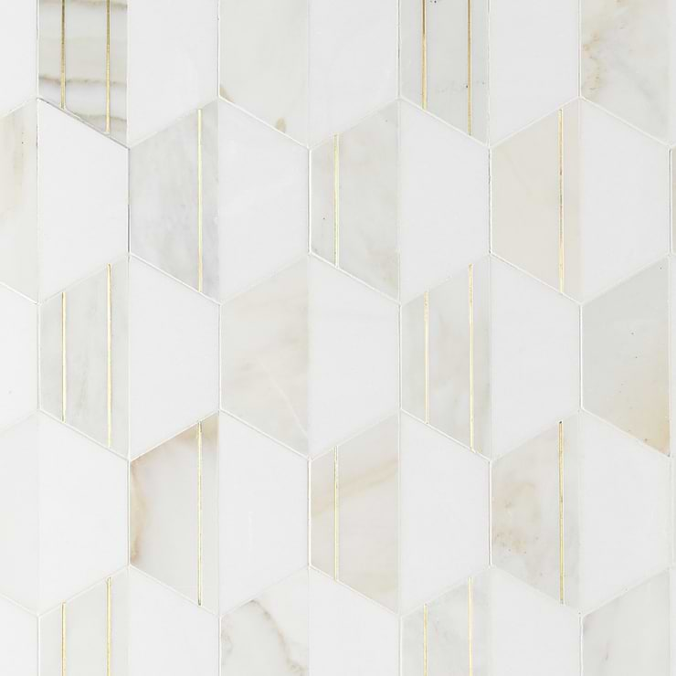 Fuse Bianco 6" Polished Marble and Brass Inlay Mosaic