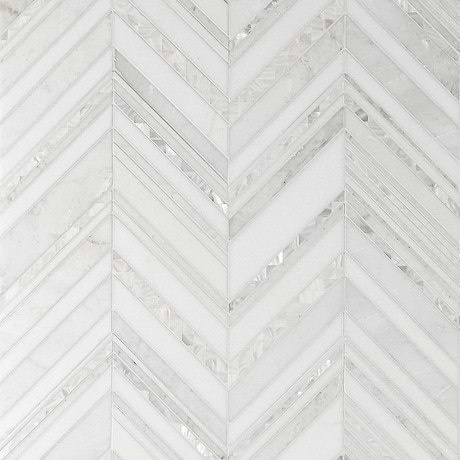 Aya White Polished Marble and Pearl Mosaic Tile