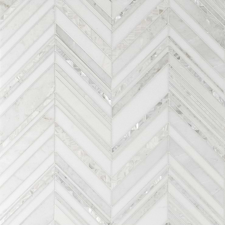 Aya White Polished Marble and Pearl Mosaic Tile