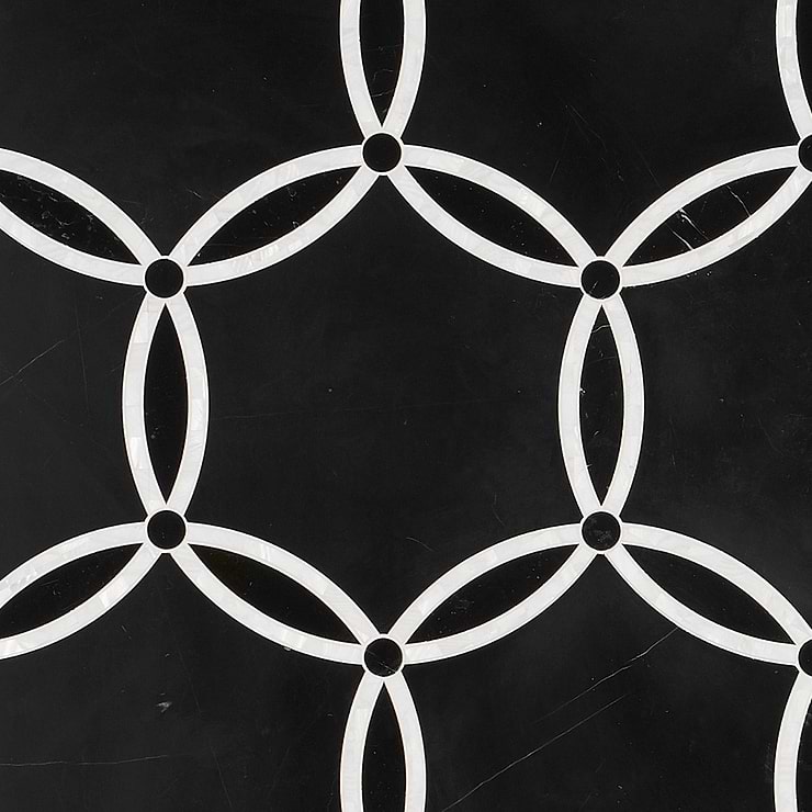 Celine Nero Polished Black Marble and Pearl Mosaic Tile