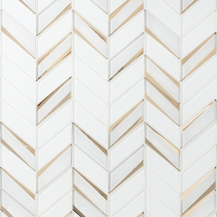 Kasol Roma White and Gold 2x4 Mirrored Glass Polished Mosaic Tile