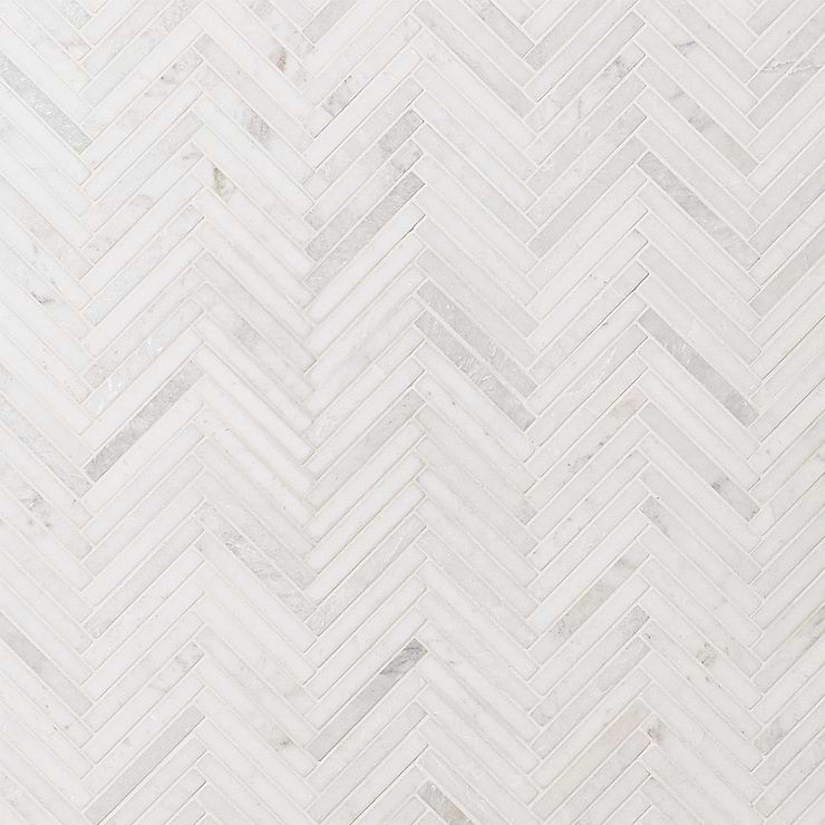 Alaska White 1/2"x4" Herringbone Polished Marble Mosaic Tile