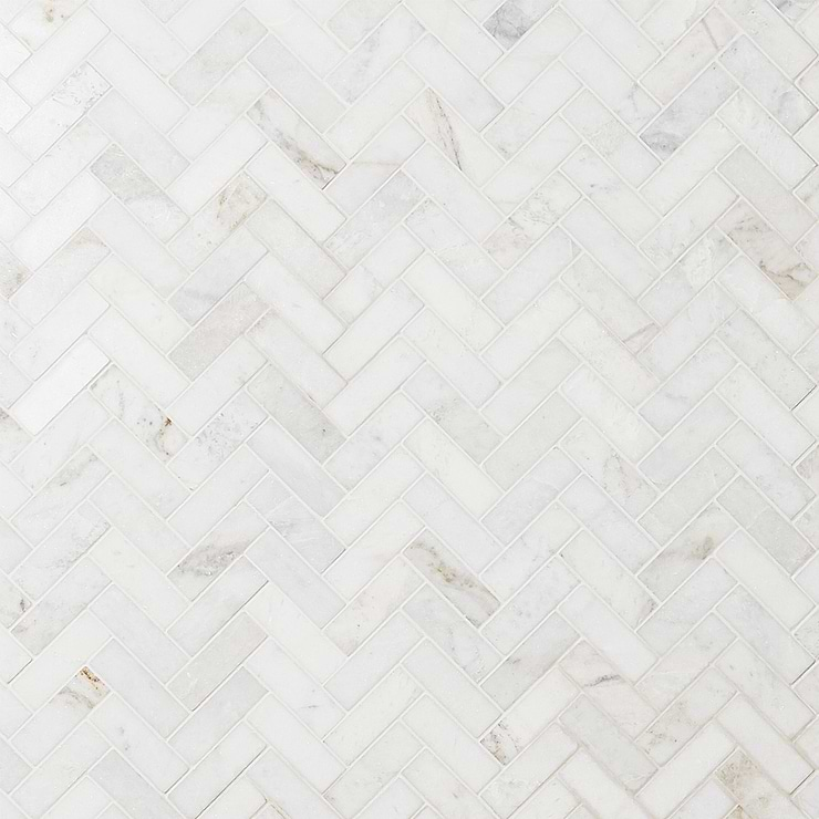 Alaska White 1x3" Herringbone Polished Marble Mosaic Tile